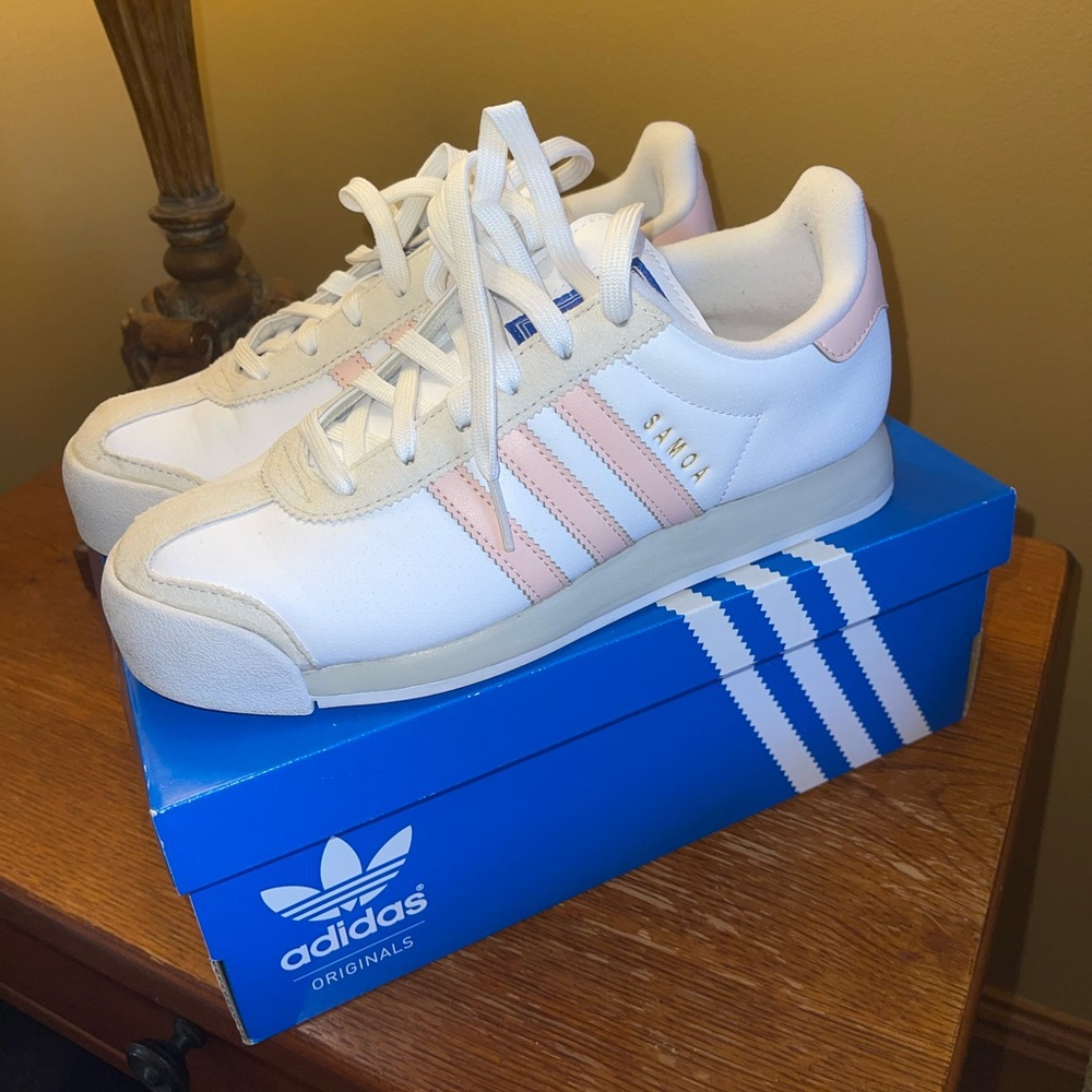 Pink White and Cream Somoa Adidas Sneakers Size 6 1/2